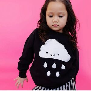 Whistle & Flute Kawaii Cloud Print Black Crewneck Sweatshirt Sz 7-8